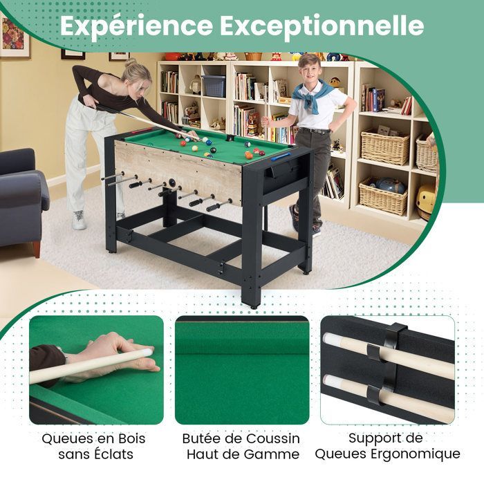 Mesa multijuegos 2 en 1 COSTWAY - Futbolín y billar para niños - 93 x 52 cm - Accesorios: 2 bolas, 2 tacos, triángulo, cepillo, tiza - Para adolescentes