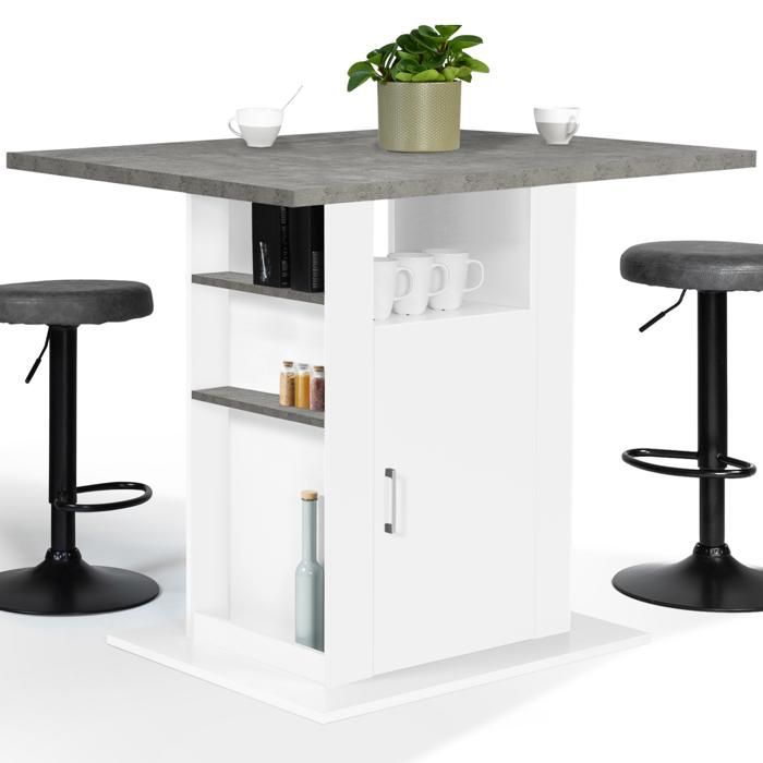 Isla central IDMARKET UGO de 110 cm con encimera de hormigón y blanca y espacio de almacenamiento.
