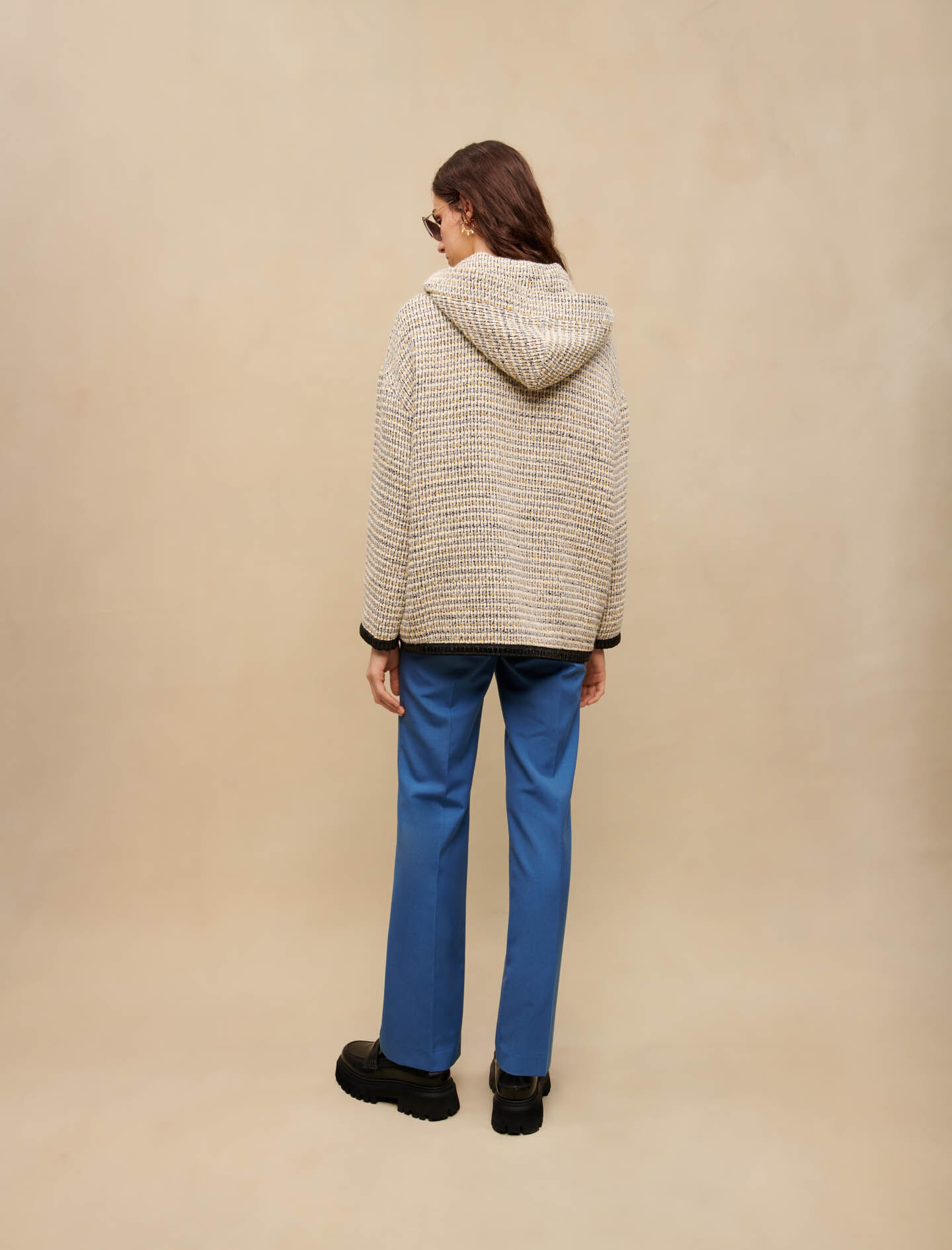Palton cu glugă din tweed - Galben