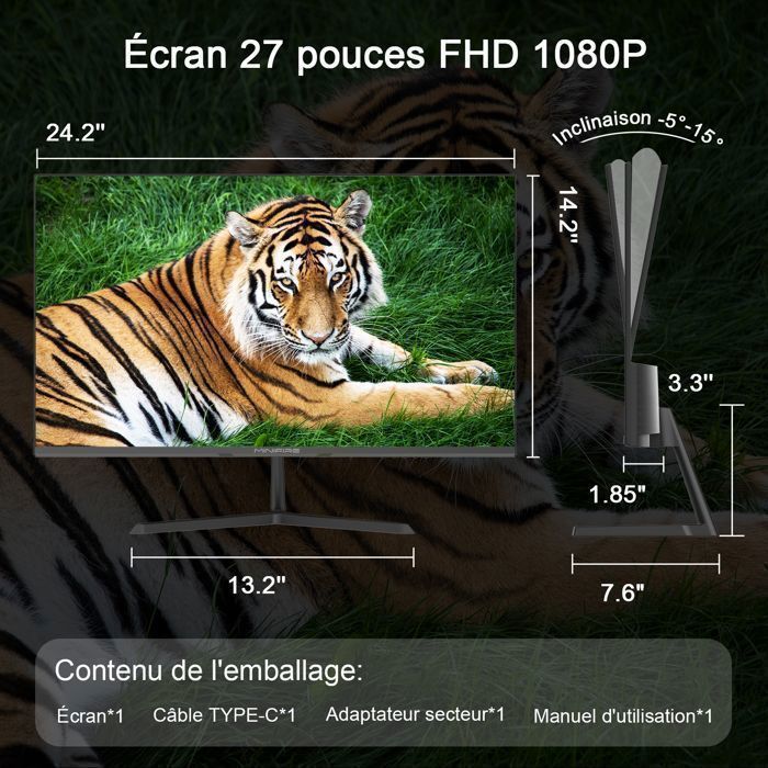 Minifire 27 inch FHD 120Hz monitor - Professioneel pc-scherm met USB-C-poort, 114% sRGB, anti-blauwlichtfilter en HDMI (MF27X3AL)