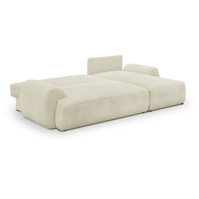 Sofá cama esquinero derecho MILO de 4/5 plazas - Pana beige - Compartimento de almacenamiento - Ancho 264 x Alto 84 x Profundidad 99/145 cm