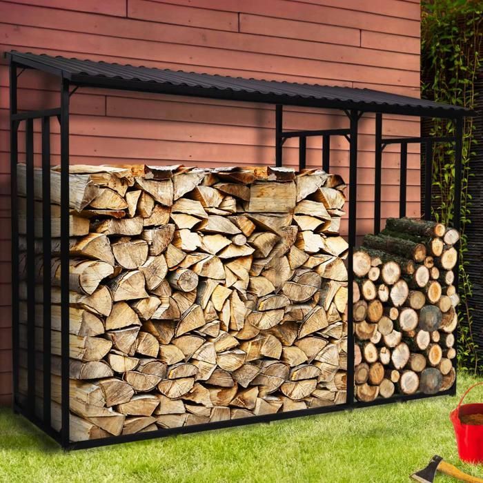 IDMARKET Abri de stockage en acier galvanisé pour bûches L. 274 cm avec housse de protection