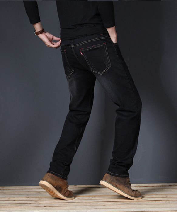 Gerade geschnittene Stretch-Jeans für Herren in Übergröße - INSFITY - Schwarz - Normale Passform - Erwachsene - Herren