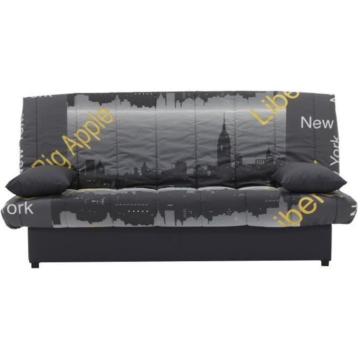 Sofá cama clic-clac de 3 plazas - Estampado amarillo Nueva York - Estilo contemporáneo - Ancho 190 x Profundidad 92 cm - MILA