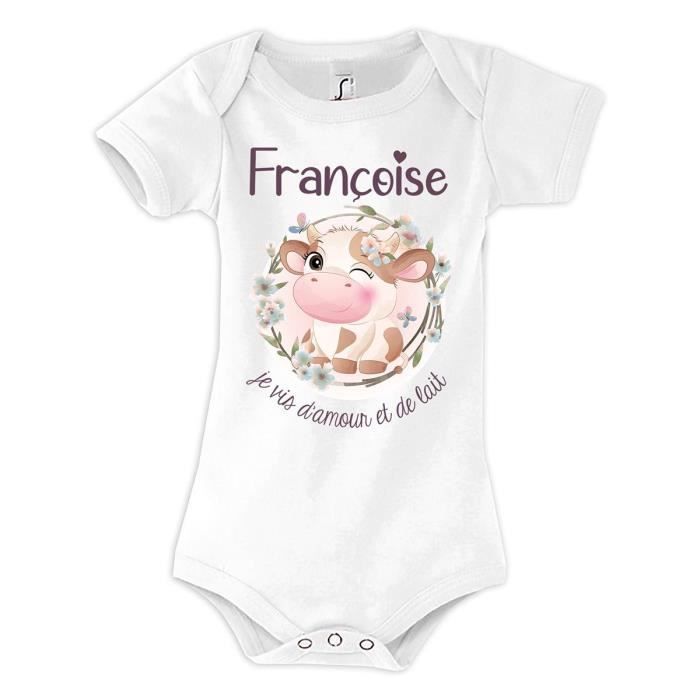 Body para bebé - Françoise Amour y biberón de leche de vaca - 100 % algodón - Oeko-Tex - Unisex