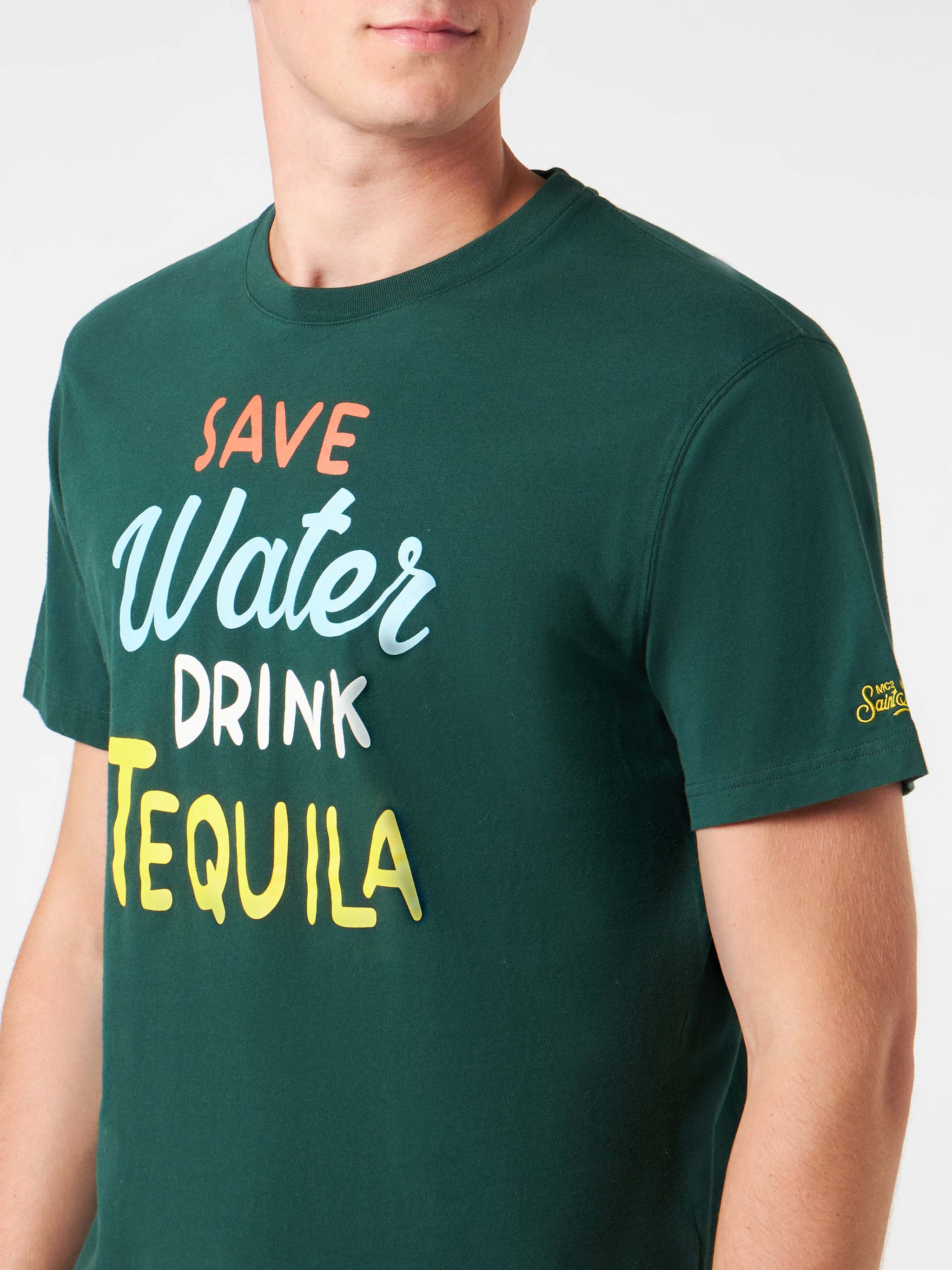 Herr-t-shirt med tequilatryck i kraftig bomull