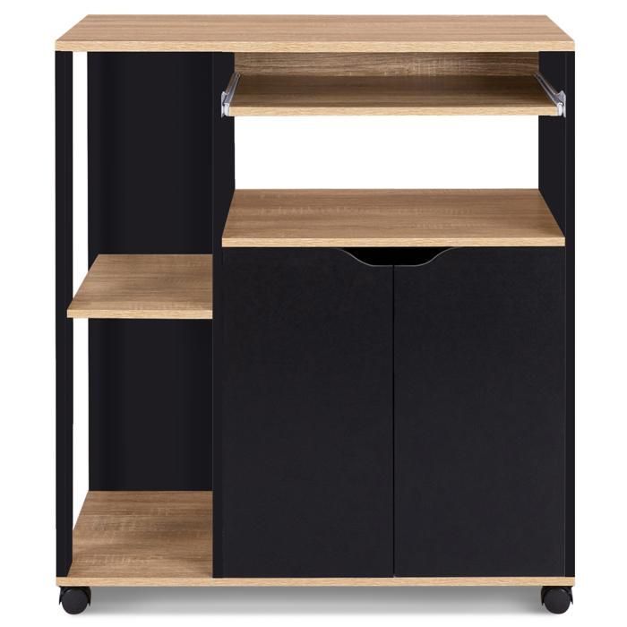 IDMARKET Desserte de cuisine COSI bois noir et plateaux façon hêtre L.76 CM