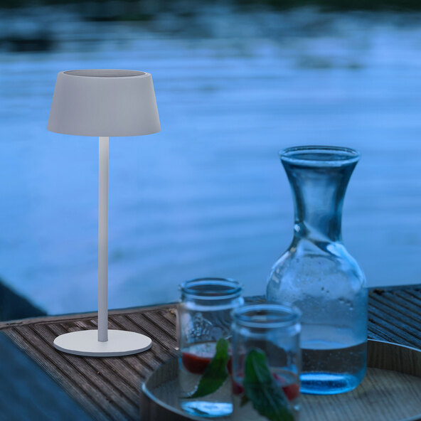 LED-Outdoor-Tischleuchte Picco, Akku + Solar, weiß