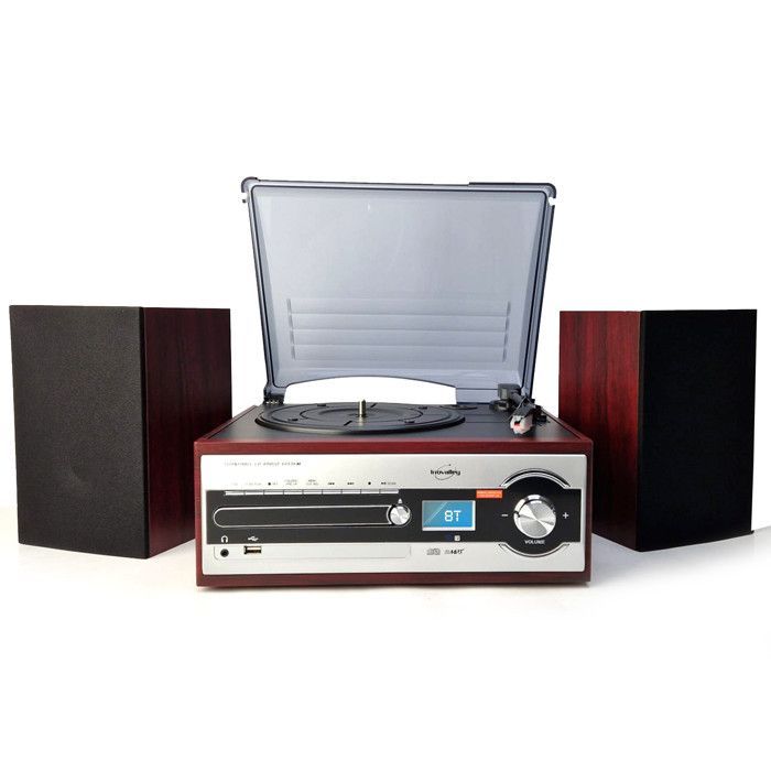 Sistema HiFi Inovalley CH14E con giradischi da 80 W, lettore CD, Bluetooth, radio FM e USB + telecomando.