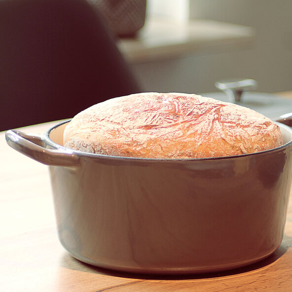 Cast iron cooking and braising pot with lid, grey