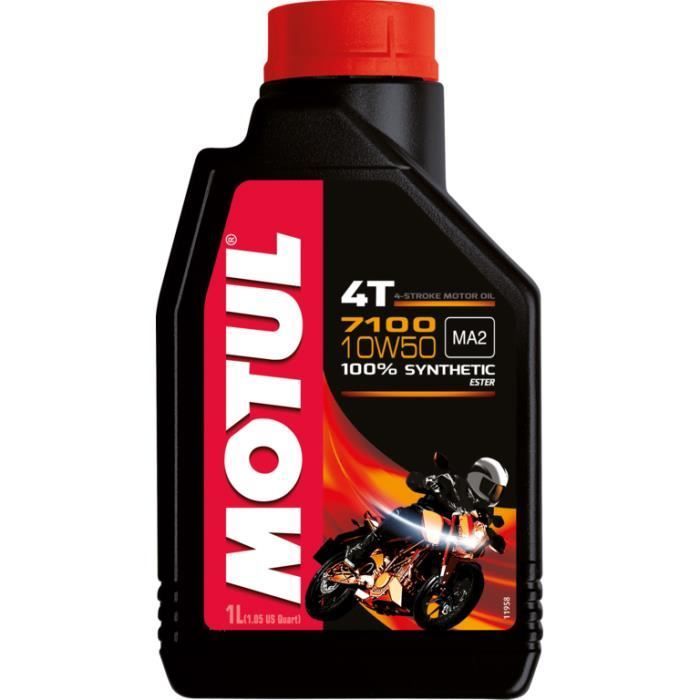 Lata de 4 litros de aceite Motul 4T 10W-50 7100 100% sintético para motocicletas y quads.