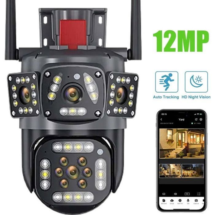 Caméra de surveillance extérieure sans fil - PRUMYA - 6K 12MP - PTZ 355°/90° - Suivi AI - Vision nocturne 50m IP66