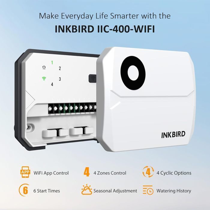 Controlador de riego WiFi de 4 vías INKBIRD IIC-400-WIFI, temporizador de riego automático, control mediante aplicación inteligente, función