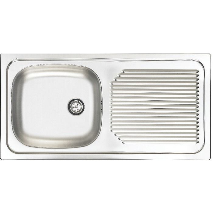 Pia de embutir reversível em aço inoxidável 18/10 - Moderna - 1 cuba + escorredor - Sem válvula de escoamento - 86x43,3cm