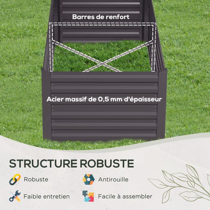 Huerto de jardín Outsunny - rectangular - tubos de refuerzo de acero galvanizado - 180 x 90 x 59 cm - gris oscuro