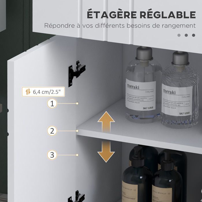 Meuble de rangement pour salle de bain kleankin Panneau de particules 60x30x80cm Blanc