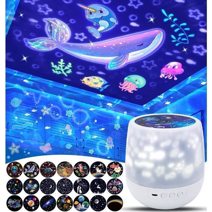 Veilleuse LED pour enfants, Projecteur ciel etoile, 21 films avec rotation à 360° et Luminosité réglable - Ideal pour Cadeaux