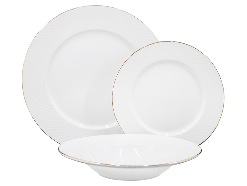 Komplet obiadowy 18 el. porcelanowy Gold Rim biały ze złotym rantem