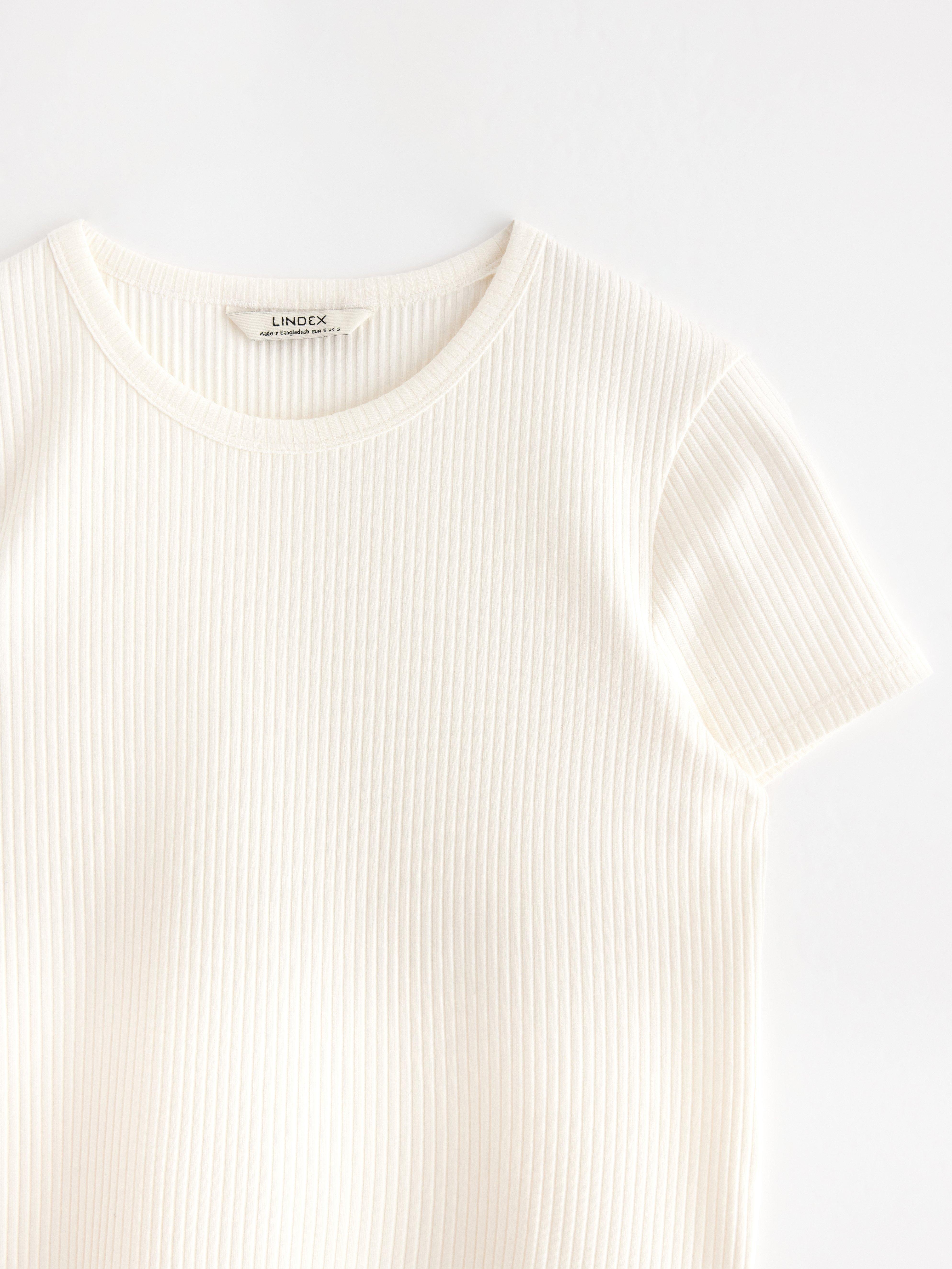 Ribbad kortärmad topp Off White