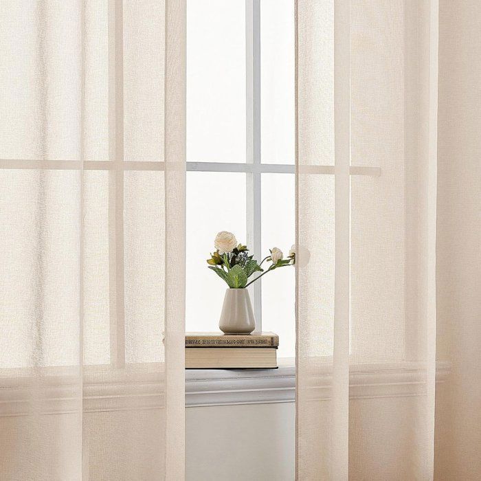 Lot de 2 Rideaux Voilage à Oeillet Rideau Semi-Transparent intérieurs pour Chambre Salon Maison 140x220 cm Beige