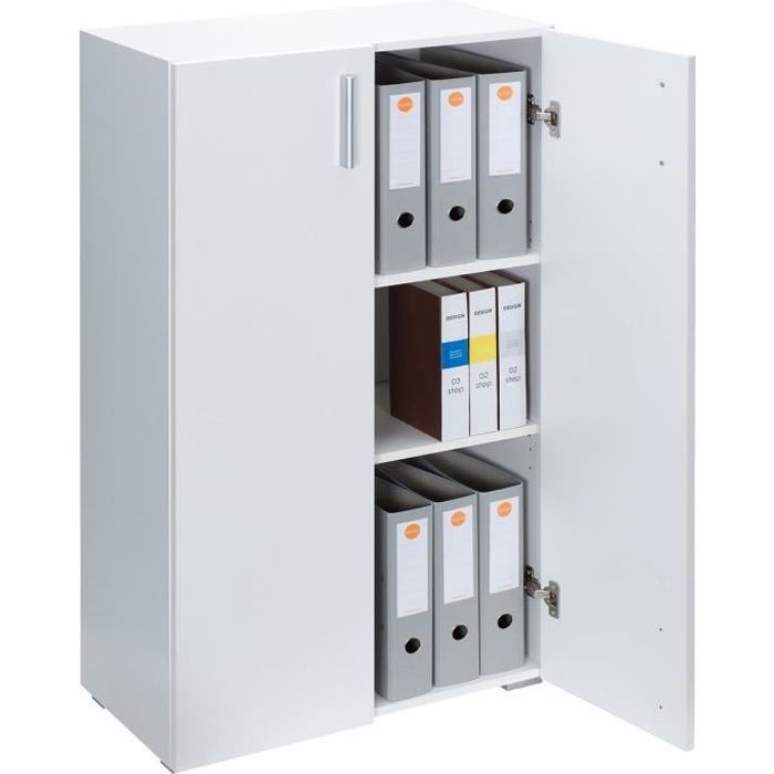 Wardrobe with doors, 115.5 x 60 x 30 cm, VELA white storage unit with 3 shelves for living room, office, bedroom