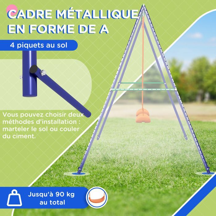 Outsunny schommelset met 2 zitjes - kinderschommel - metalen frame - max. draagvermogen 90 kg - meerkleurig