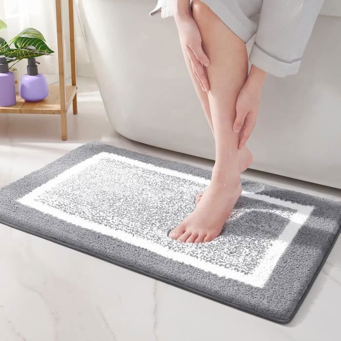 Tapis de Bain Antidérapant,Tapis Salle de Bain Moelleux en Microfibre,Tapis de Douche Absorbant Lavable en Machine,40 x 60 cm,Gris