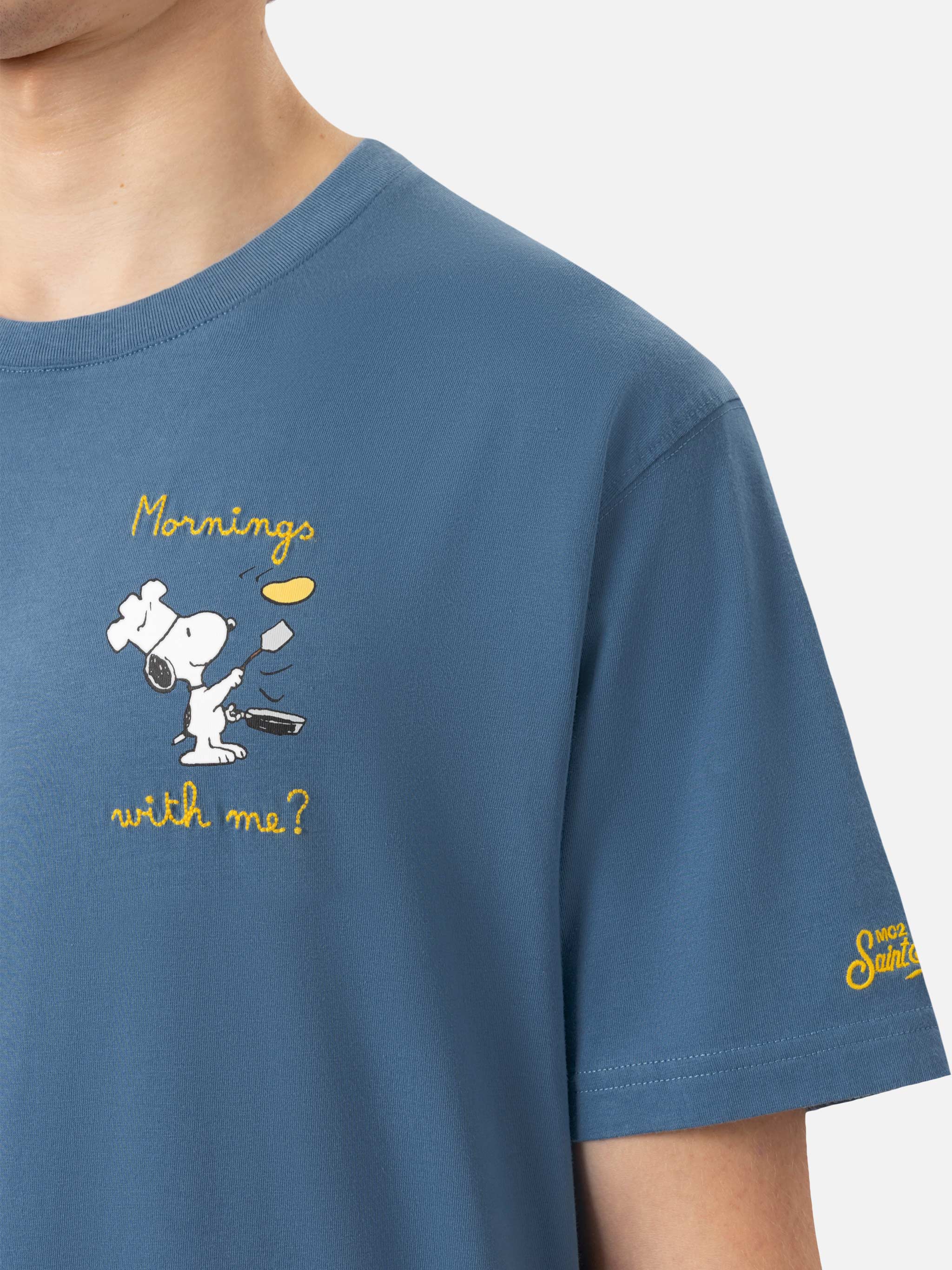 Heren T-shirt van biologisch katoen met St. Barth Snoopy Chef-borduurwerk | SNOO
