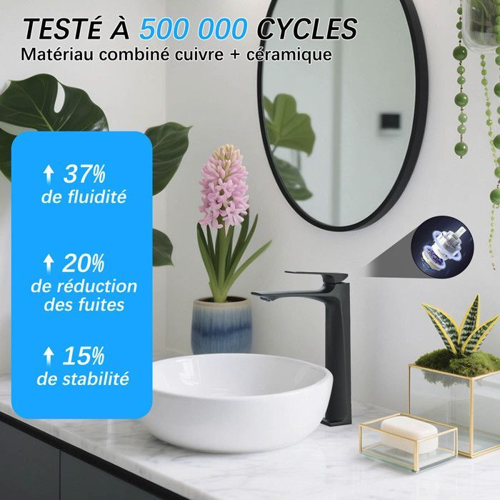 Rubinetto da bagno a cascata, rubinetto moderno nero per lavabo, miscelatore per acqua calda e fredda disponibile con attacco da 3/8
