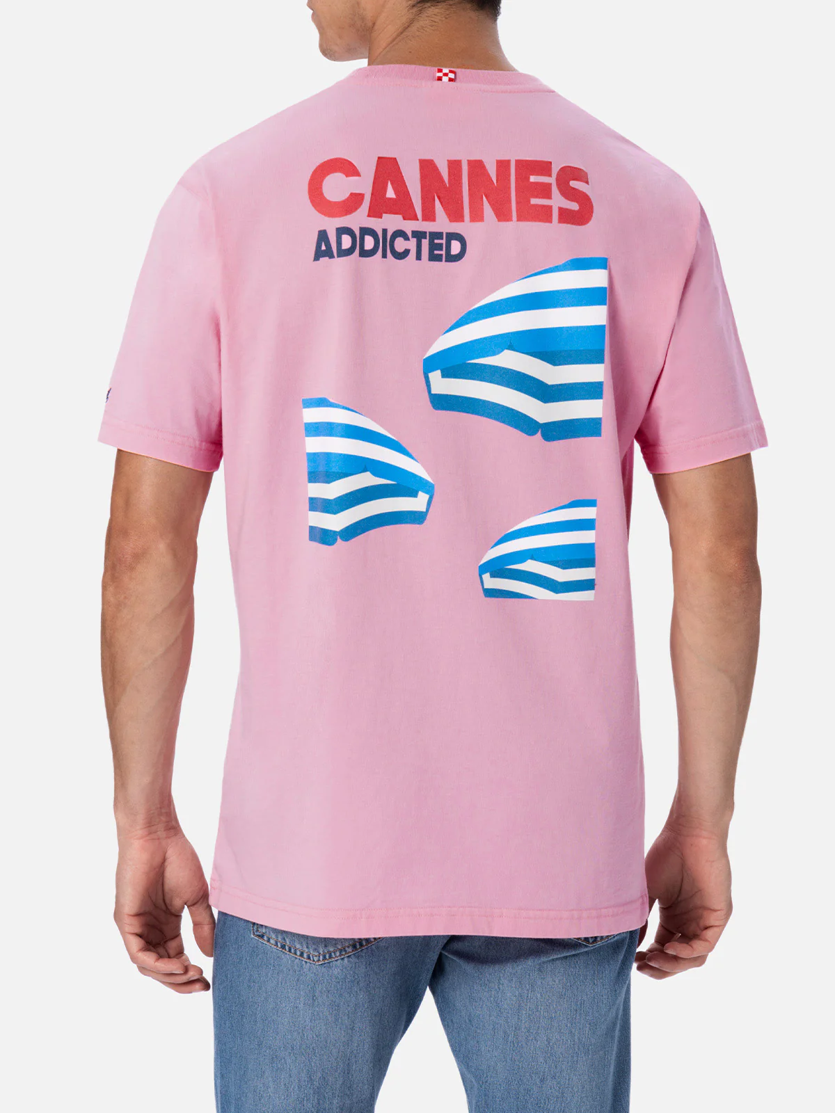 Heren katoenen T-shirt met print van een ansichtkaart van Cannes Addicte