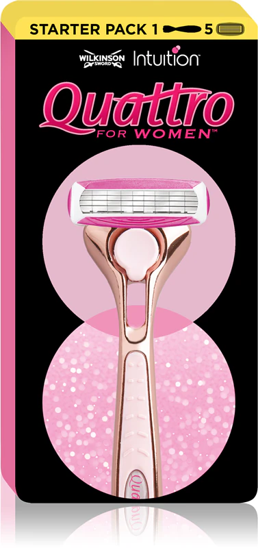 Wilkinson Sword Quattro scheerapparaat voor dames, roségoud, + 4 reserve scheerhoofden.