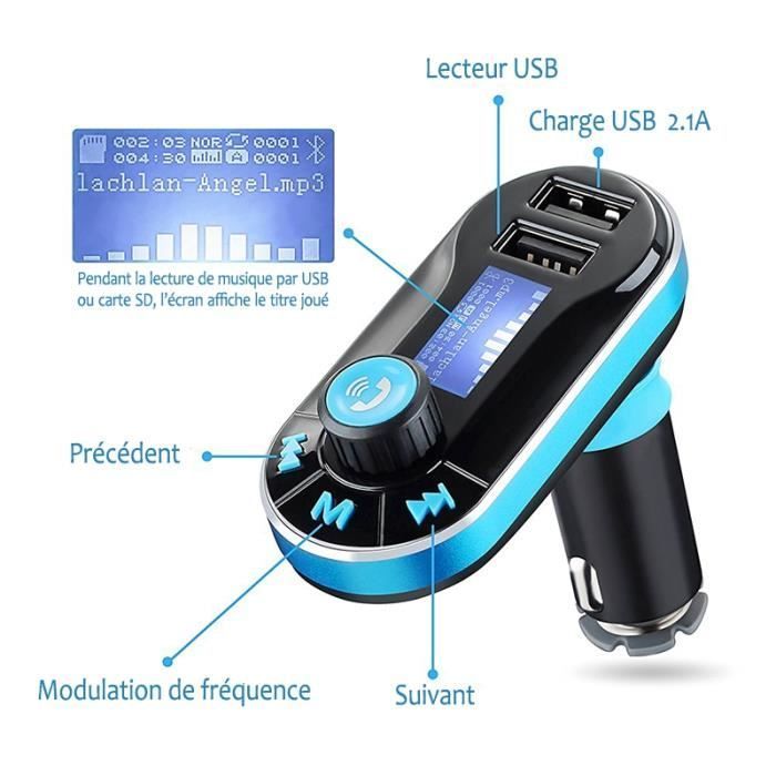 KARYLAX Bluetooth Car Hands-Free Kit + USB Charger, FM Transmission — Blue