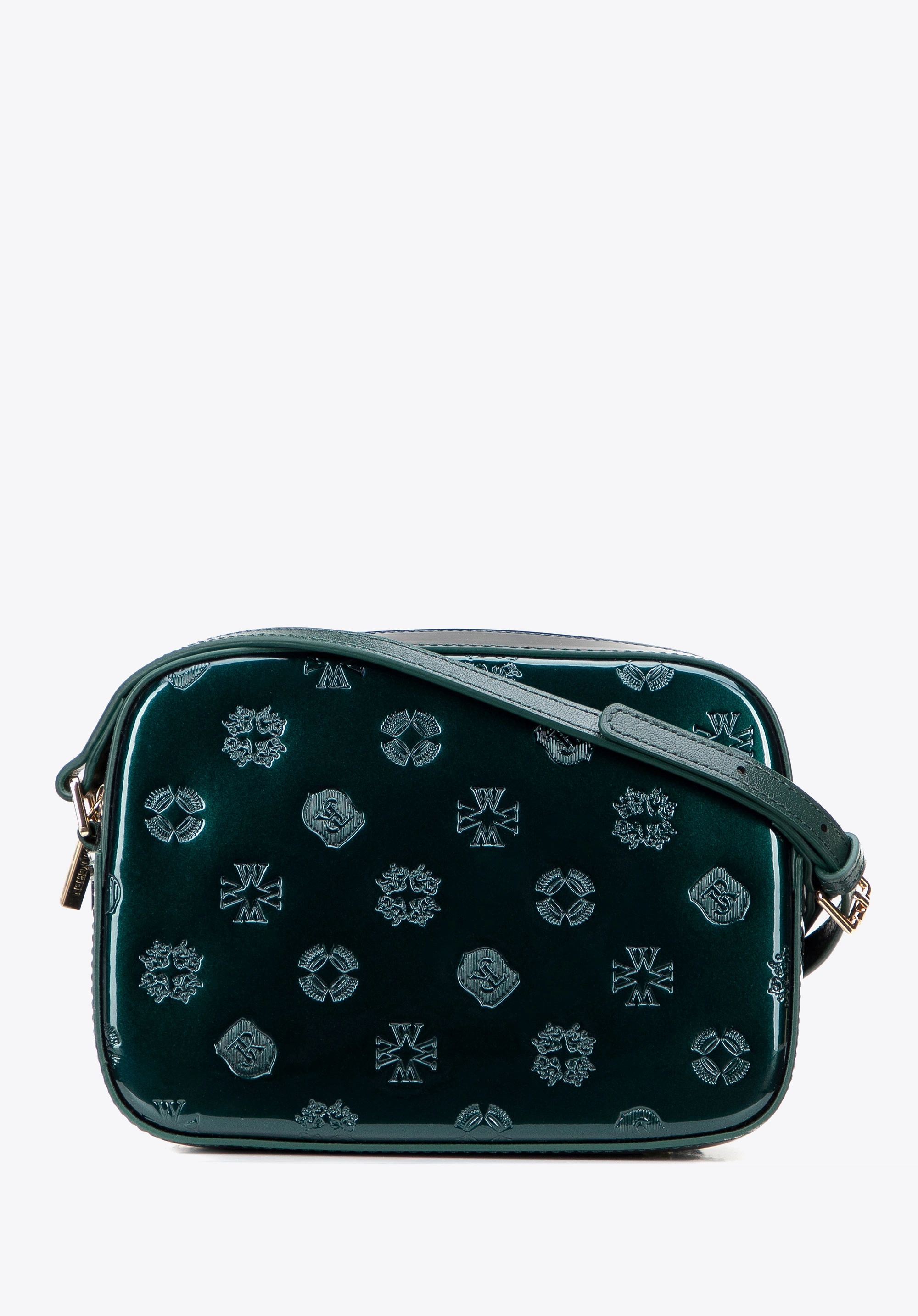Damska crossbody ze skóry lakierowanej ciemny zielony