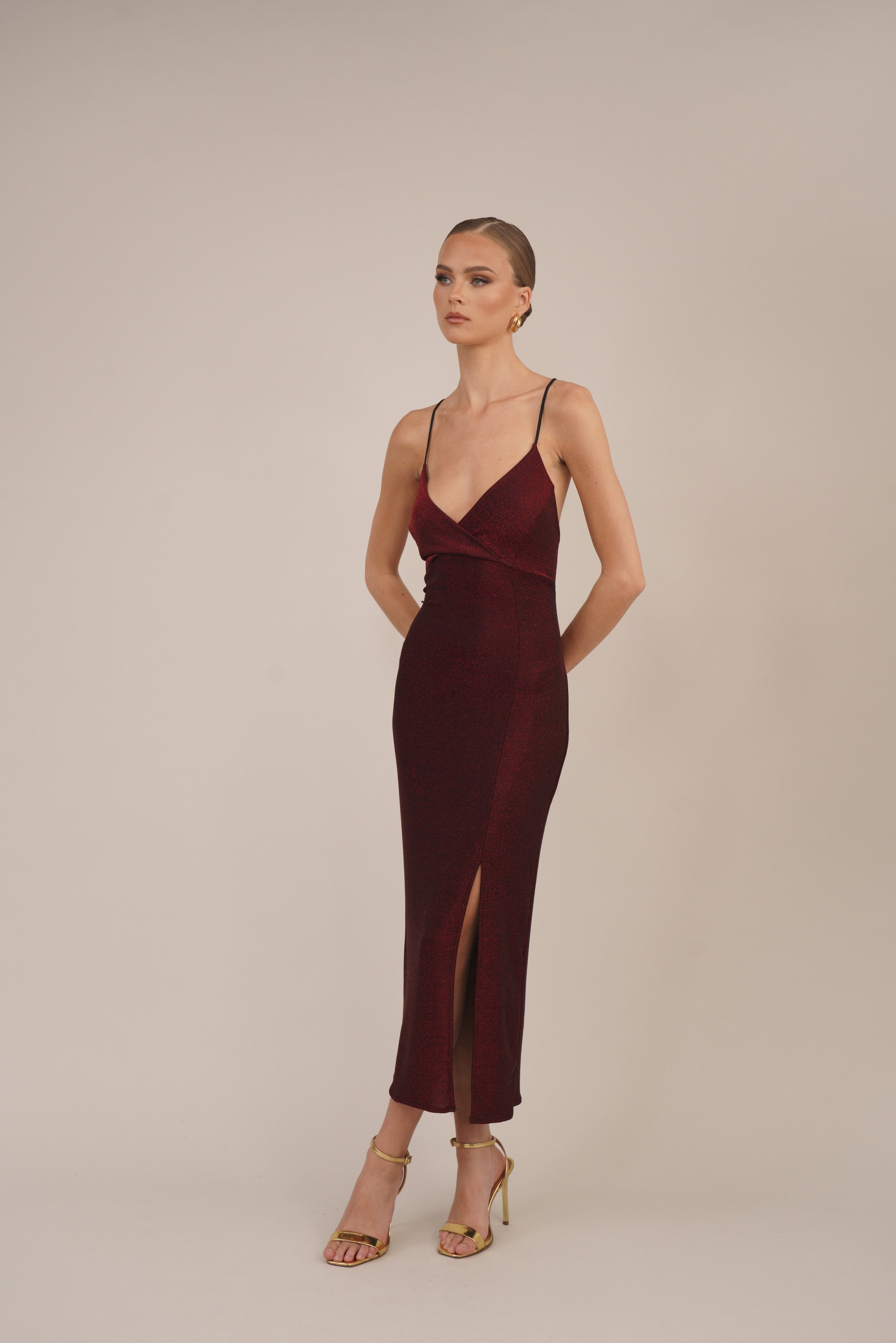 Robe midi argentée à paillettes WAL G. EXCLUSIVE NOUVEL AN - Robe cocktail / Robe de soirée - couleur vin