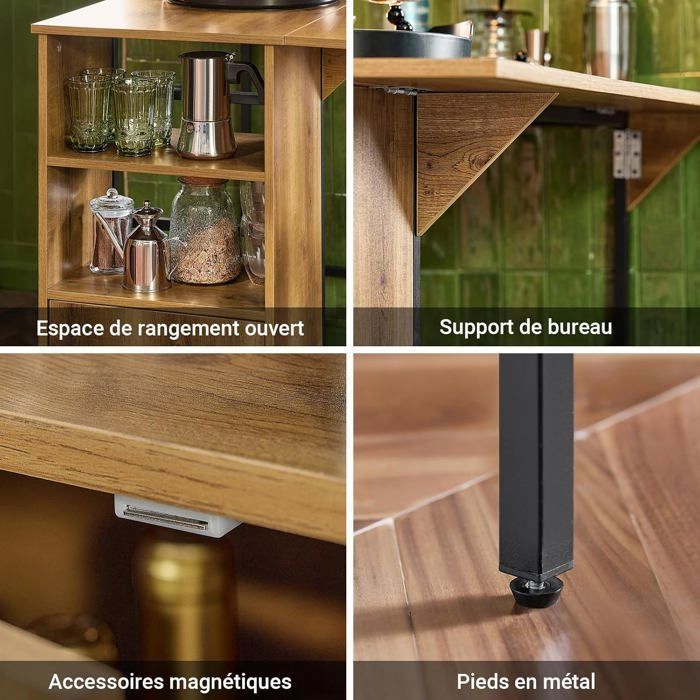 SoBuy Hoher Küchentisch mit ausziehbarer Tischplatte, Bartisch mit Ablagen und Stauschrank, modern für kleine Räume, 120×45/63×95 cm
