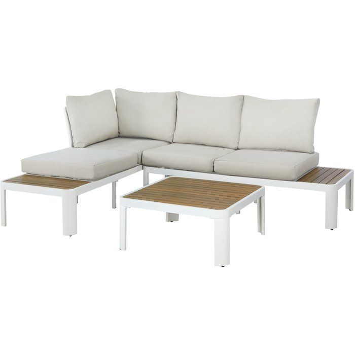 Garden furniture set - OLANA - Aluminium - White and beige - 4 people