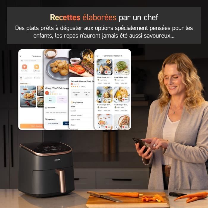 COSORI Turbo Blaze Chef Edition Airfryer - 6L kapacitet - 6 programmer - 1725W - Sort