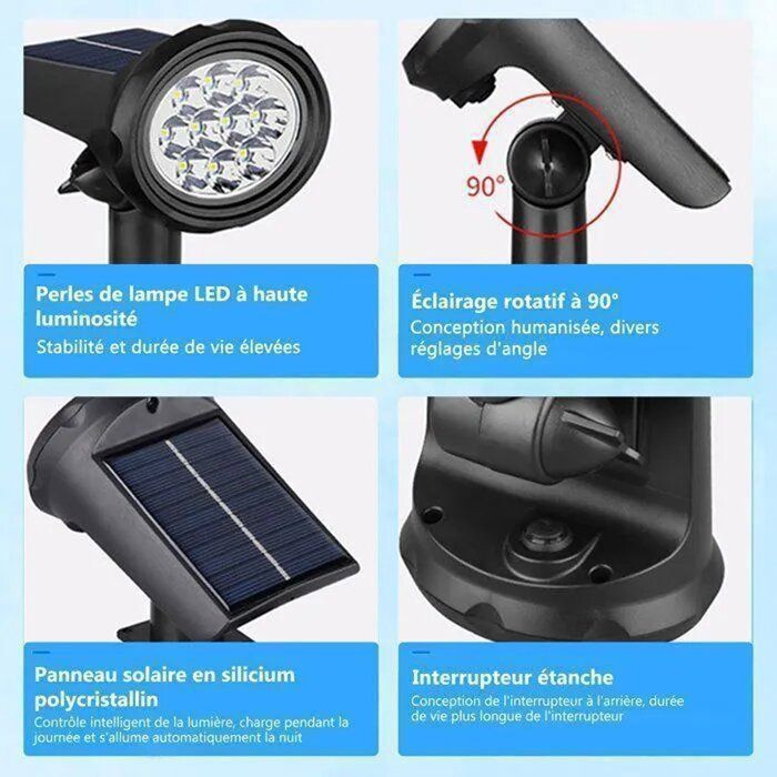 Luz solar exterior, blanco frío 6000K (incluye iluminación continua), foco solar para entrada de vehículos, luz exterior impermeable IP44 para jardín, 2 unidades.