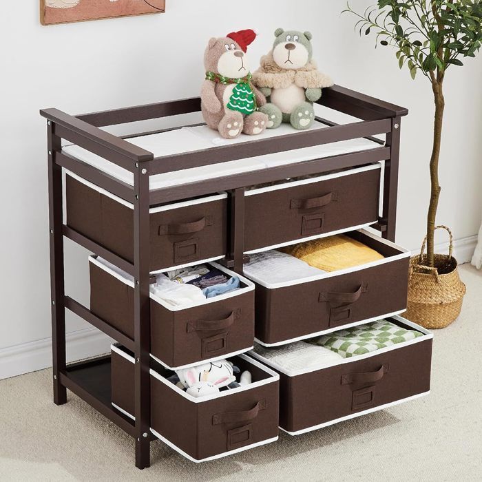 2-in-1 Changing Table, Baby Changing Unit, Dresser with 6 Drawers - Storage Drawer