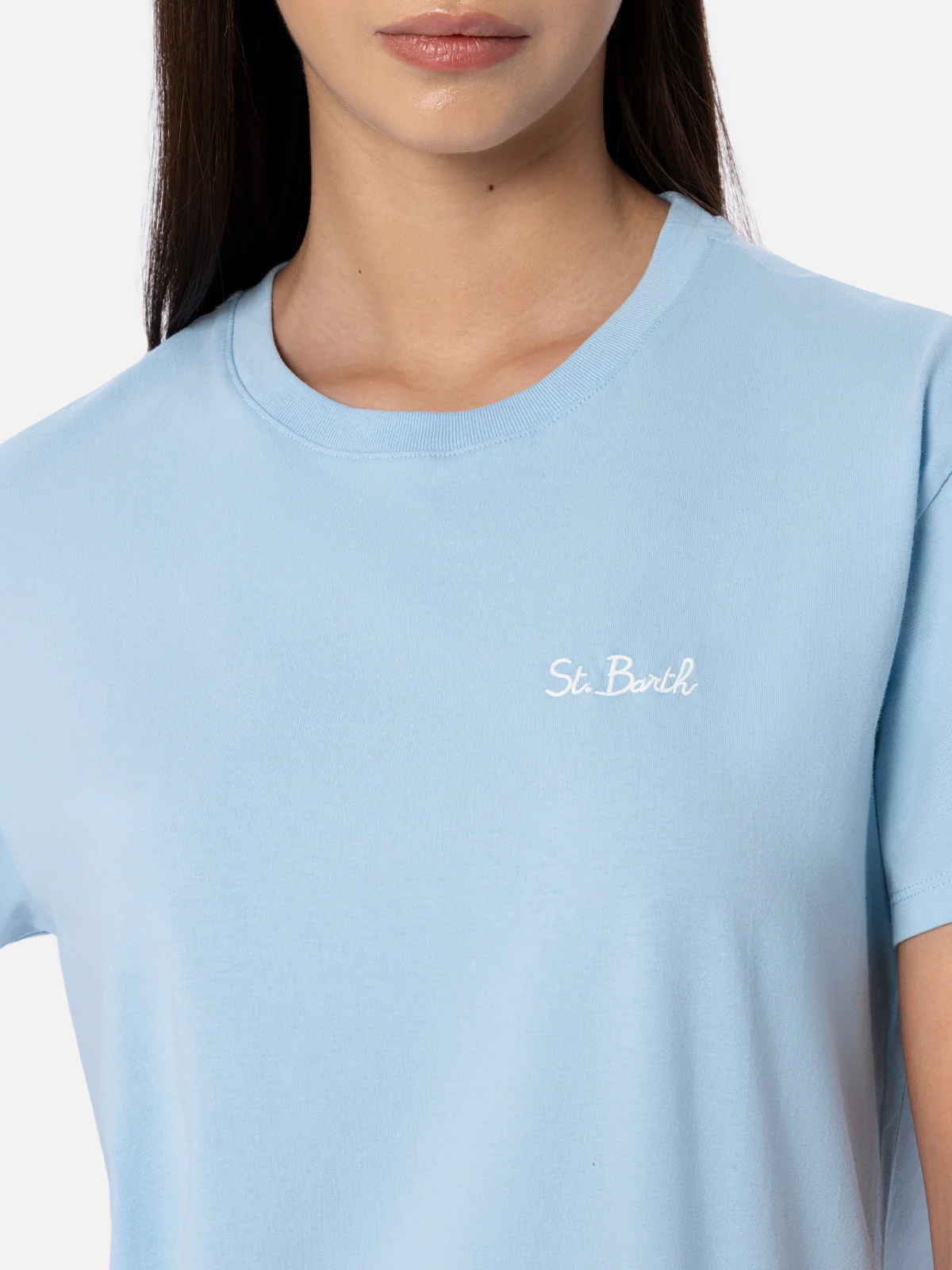 Emilie dames T-shirt met ronde hals, lichtblauw katoenen jersey