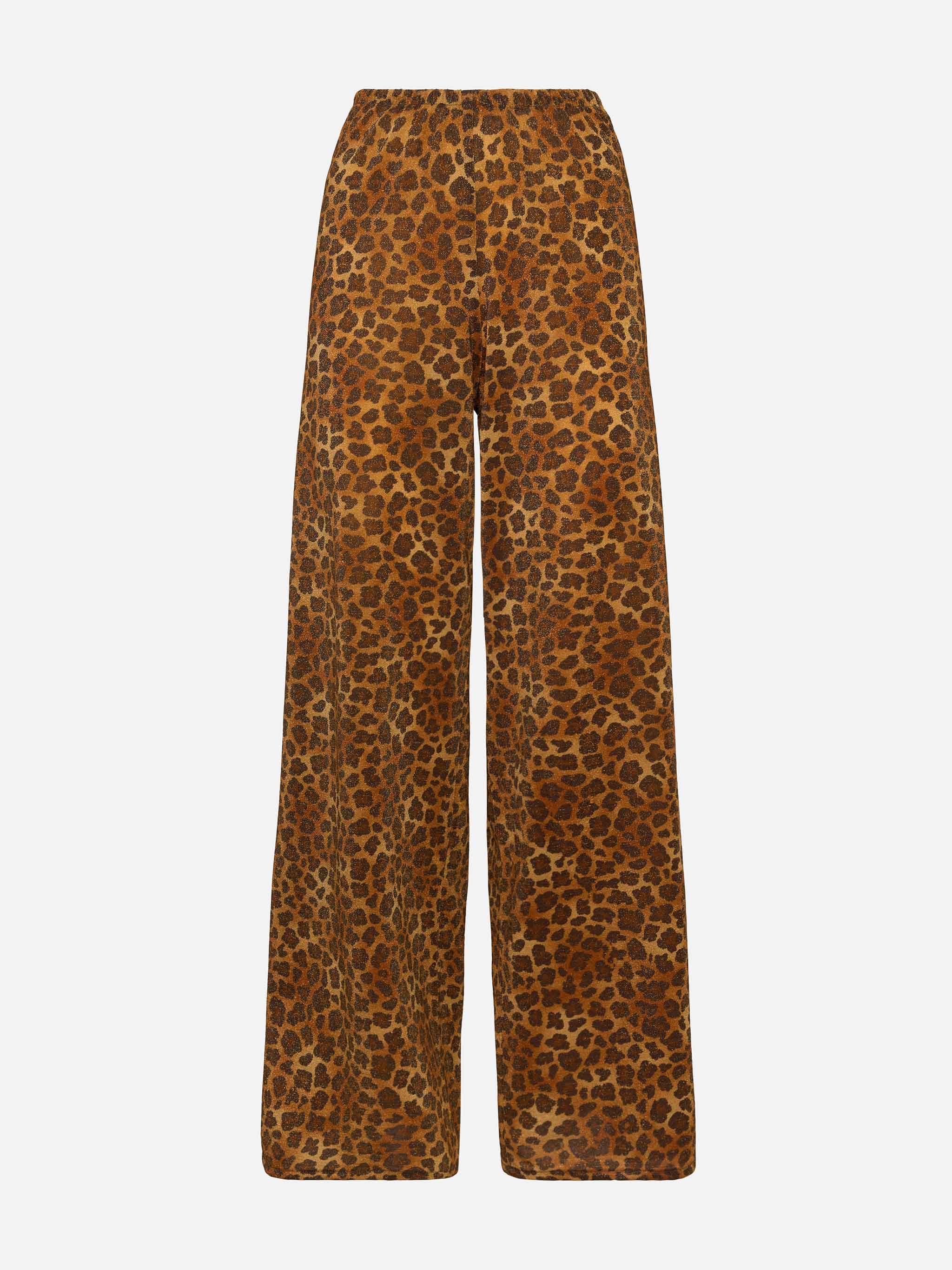 Amalia broek met wijde pijpen in luipaardprint van lurex