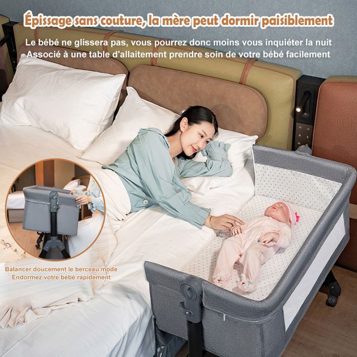 Cuna colecho para bebés de 0 a 36 meses, cama colecho de altura ajustable con colchón, cesta de almacenamiento y cambiador - Gris