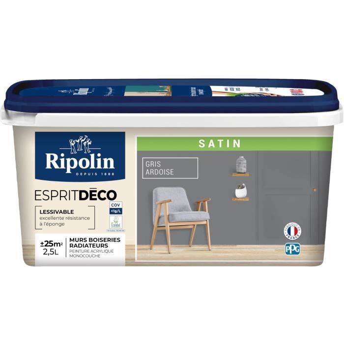 RIPOLIN Ultra Covering Satin Paint for Kitchen, Bedroom, Living Room, Dining Room, Entrance, Hallway - Slate Grey
