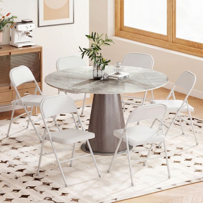 Lot de 6 chaises - HOMCOM - pliantes portables - avec coussin en revêtement synthétique et cadre en acier - blanc