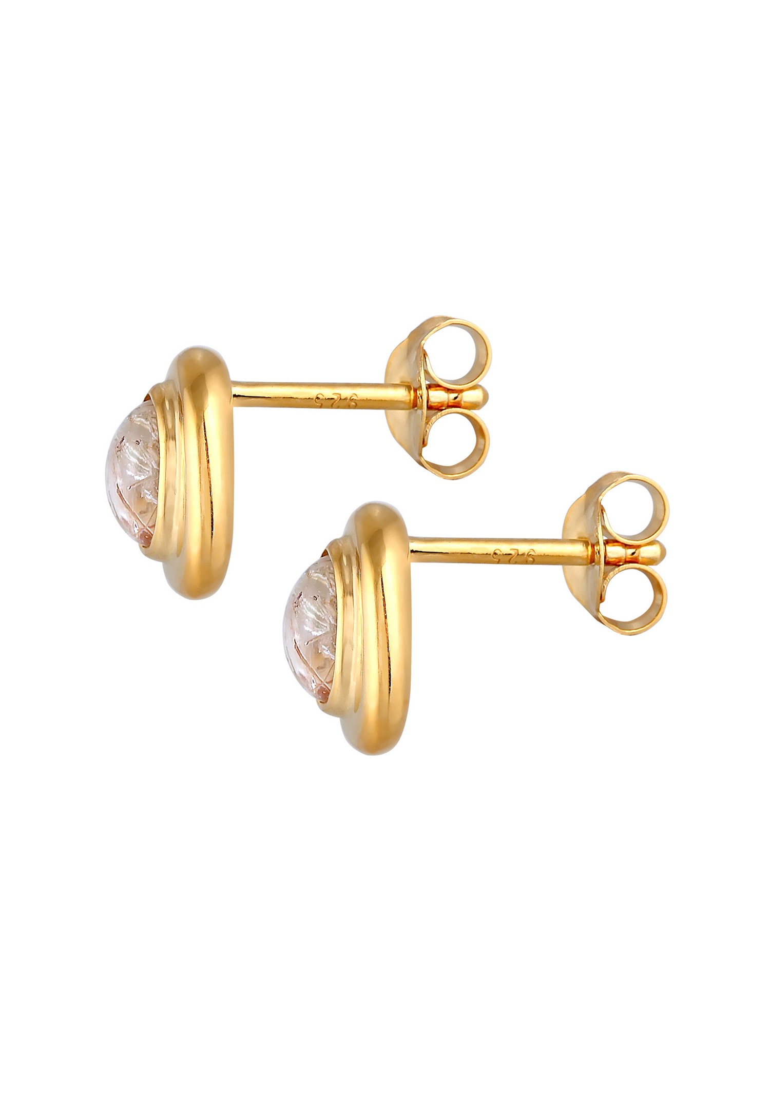 Elli PREMIUM Clous d'oreilles pour dames organique élégant avec pierre précieuse de quartz en argent sterling 925 plaqué or