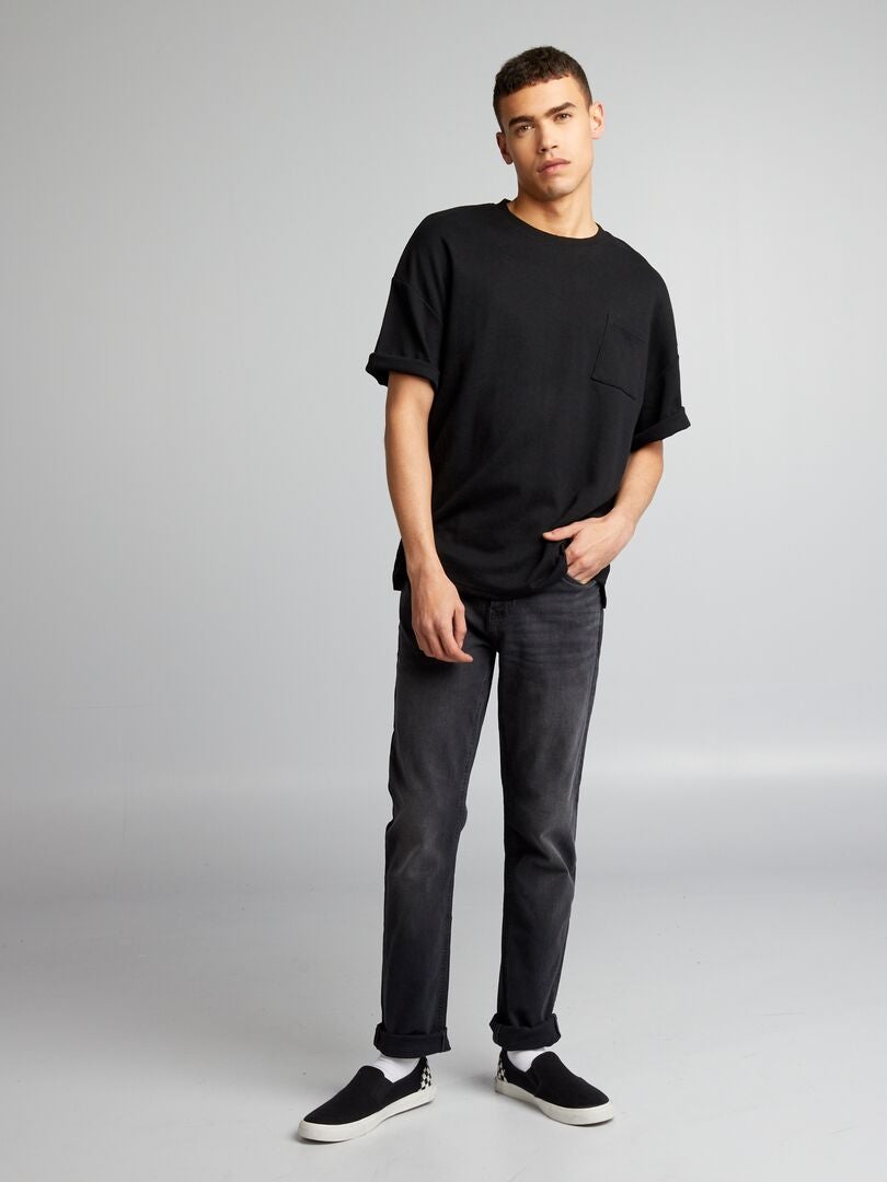 Calça jeans slim fit com 5 bolsos - PRETA