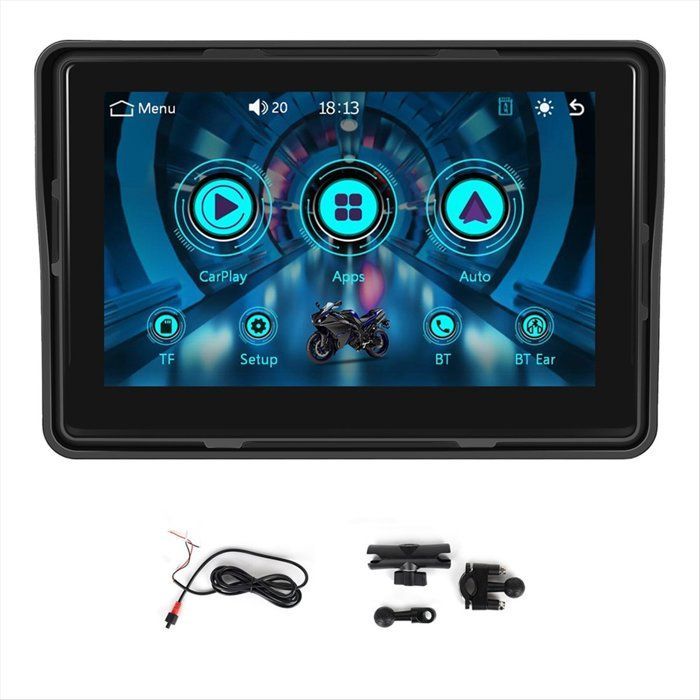 Pantalla de navegación GPS para motocicleta, pantalla inalámbrica, compatible con CarPlay y Android Auto, monitor portátil para motocicleta con certificación de resistencia al agua IP67.