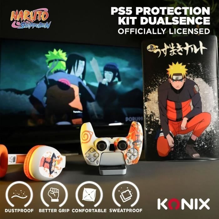 Funda protectora - KONIX - Para mando DualSense de PS5 - Silicona - Reposapulgares - Diseño de Konoha y Naruto - Blanco