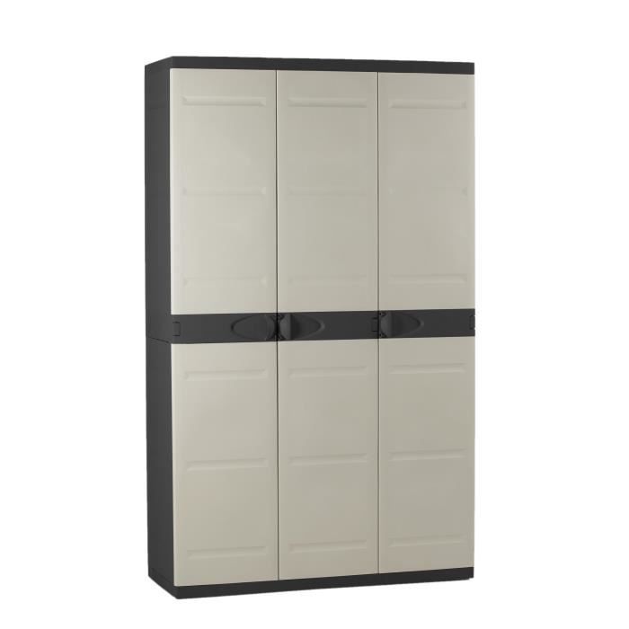 PLASTIKEN Titanium Tall Cabinet - 3 Doors - 105 x 44 x 176 cm - Black and Beige