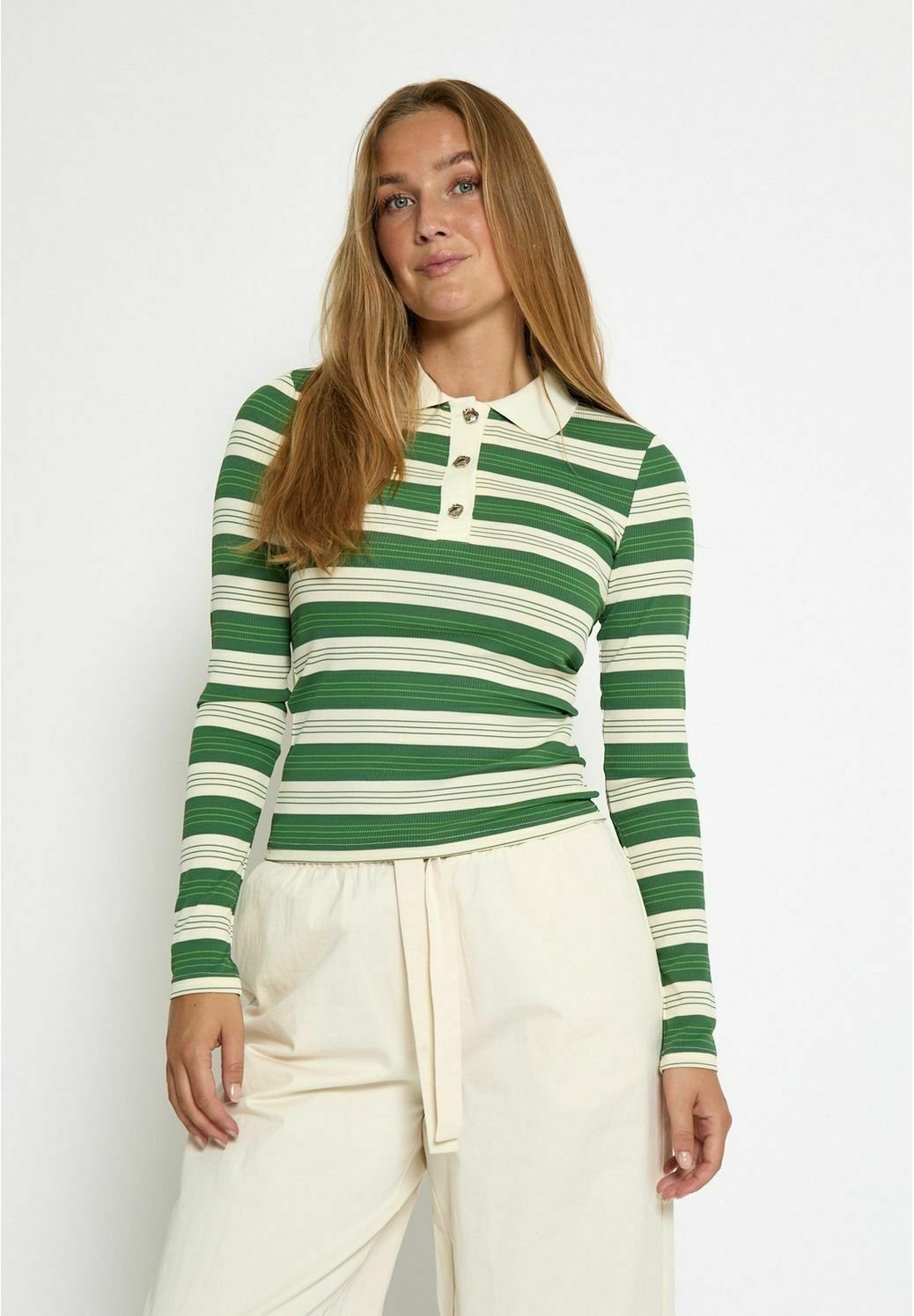 Minus PAMMIE LONG SLEEVE - Poloshirt - s rifle groen gestreept